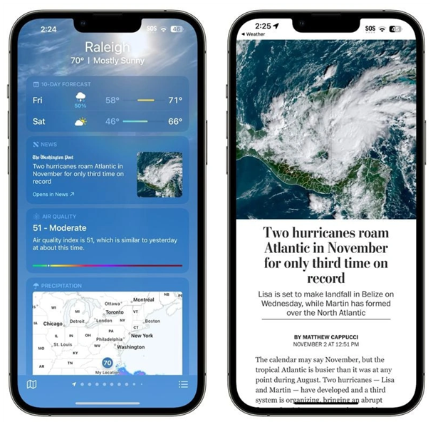 萝北苹果14维修分享iPhone 14手机如何看天气时顺带看新闻 
